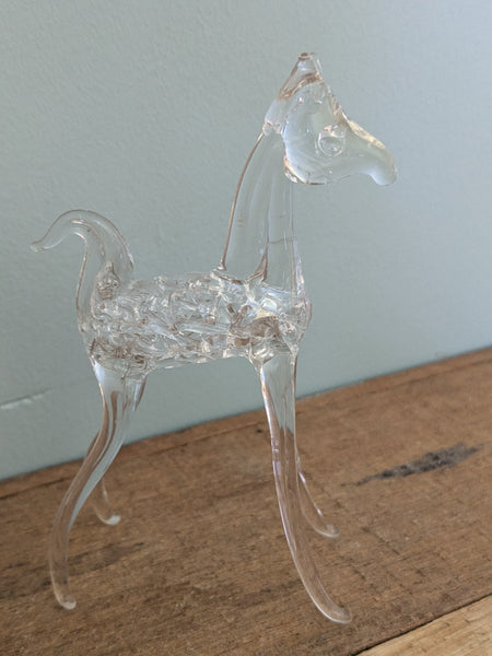Vintage Hand Made Clear Glass Horse