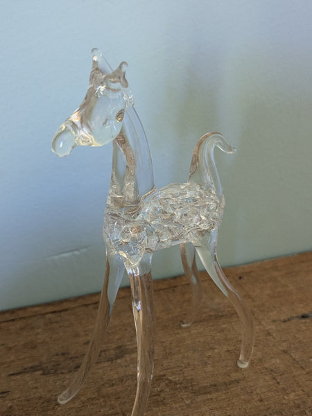 Vintage Hand Made Clear Glass Horse