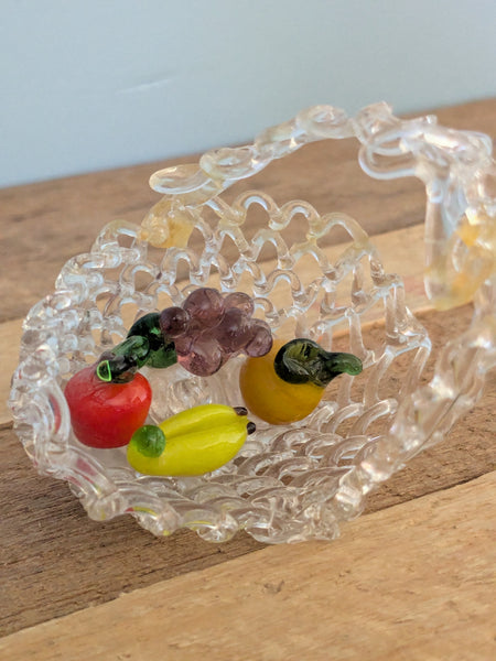 Vintage Hand Made Glass Fruit Basket
