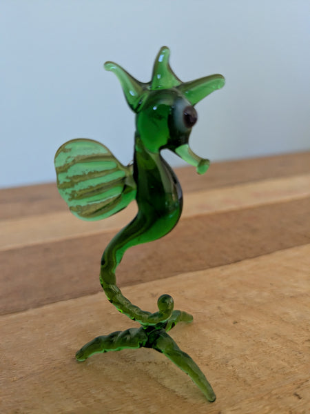 Vintage Hand Made Green Glass Sea Horse