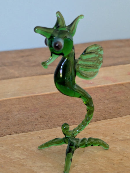 Vintage Hand Made Green Glass Sea Horse