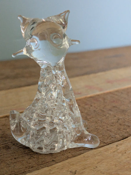 Vintage Hand Made Clear Glass Cat