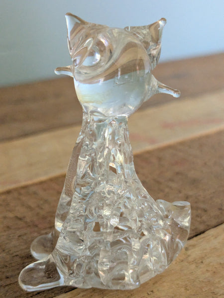 Vintage Hand Made Clear Glass Cat