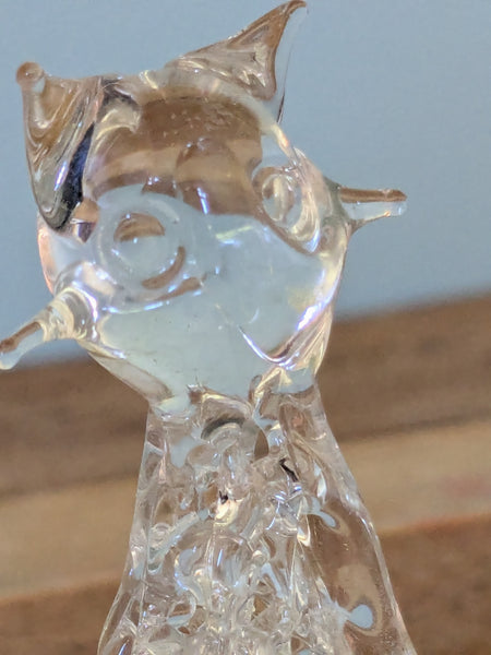 Vintage Hand Made Clear Glass Cat