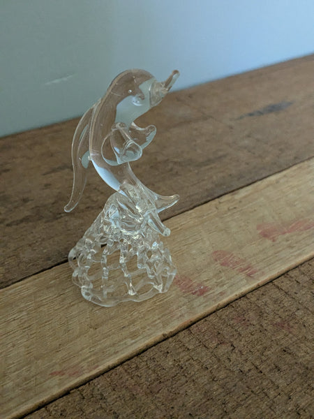 Vintage Hand Made Clear Glass Dolphin