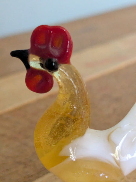 Vintage Hand Made Glass Standing Cockerel or Chicken