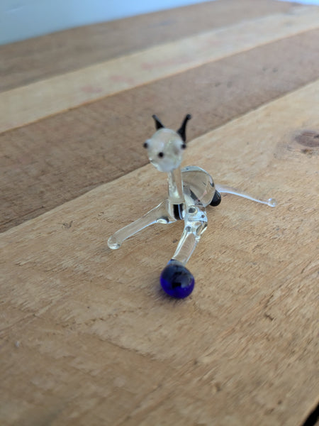 Vintage Hand Made Glass Cat Playing with Ball
