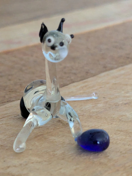 Vintage Hand Made Glass Cat Playing with Ball