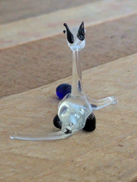 Vintage Hand Made Glass Cat Playing with Ball