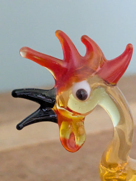Vintage Hand Made Glass Crowing Rooster