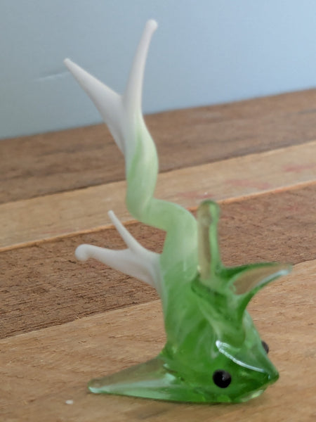 Vintage Hand Made Glass Green and White Fish