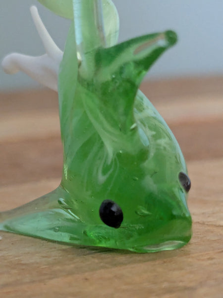 Vintage Hand Made Glass Green and White Fish