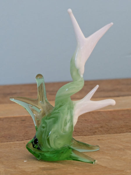 Vintage Hand Made Glass Green and White Fish