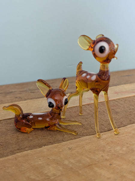 Vintage Hand Made Mid Century Glass Deer x 2