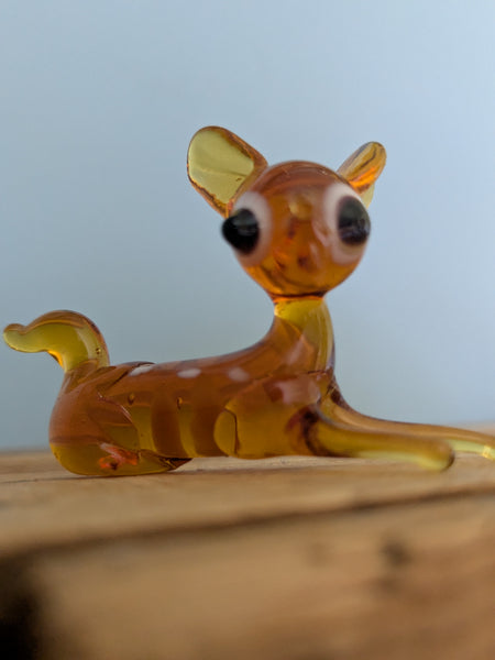Vintage Hand Made Mid Century Glass Deer x 2