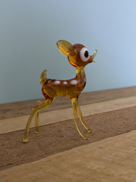 Vintage Hand Made Mid Century Glass Deer x 2