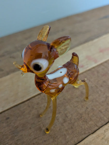 Vintage Hand Made Mid Century Glass Deer x 2
