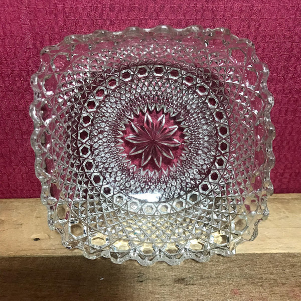 Vintage Pressed Glass Square Bowl