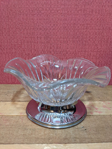 Vintage Pressed Glass Candy Dish With Metal Base