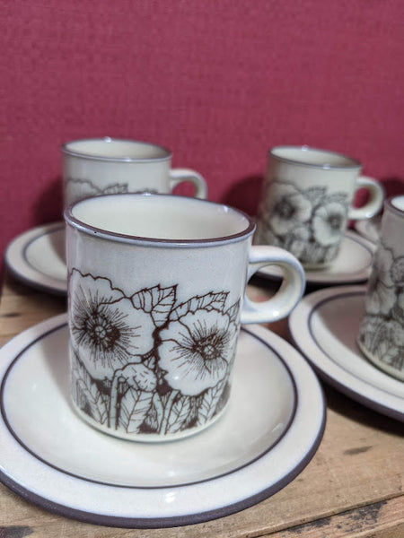 Hornsea Cornrose Coffee Cups and Saucers x 6