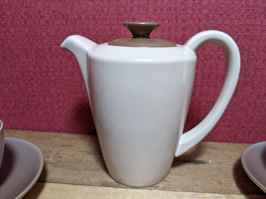 Poole TWINTONE COFFEE POT - English Pottery 6 cup Coffee Pot - Sepia & Mushroom Hourglass Shape Mid Century hot Glazed Kitchenware