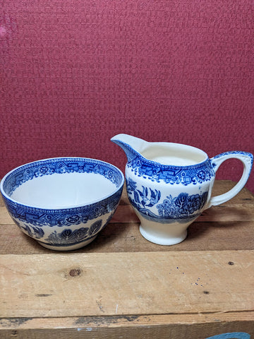 Washington Old Willow Pattern Milk Jug and Sugar Bowl